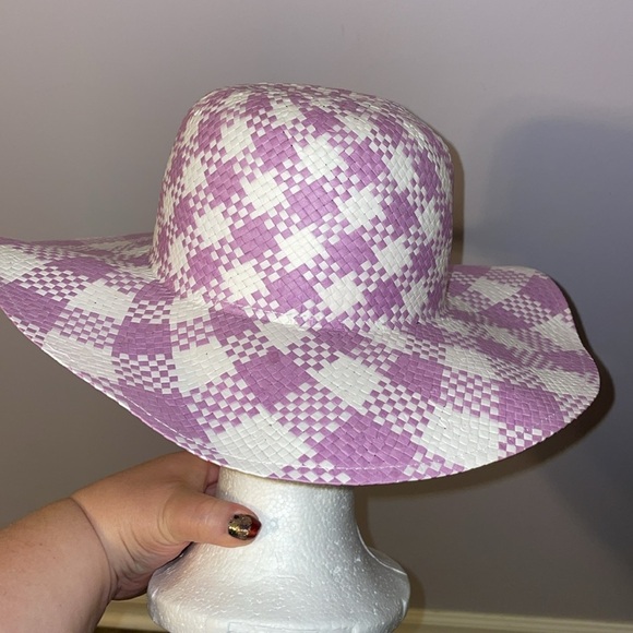 Janie and Jack Lavender Gingham Straw Sun Hat size 4-5 years - Picture 3 of 14